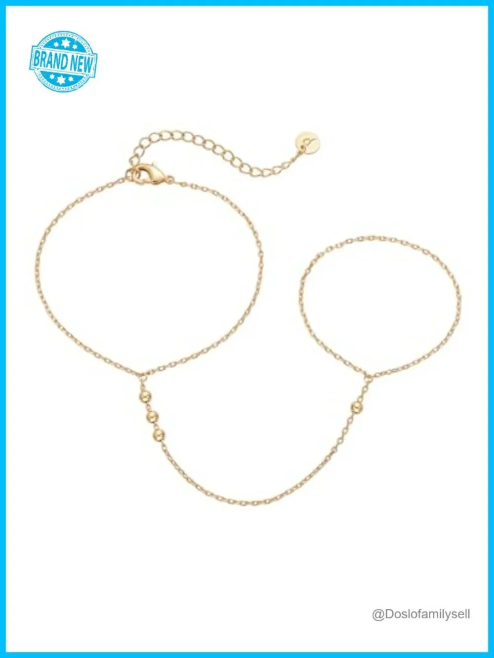 14K Gold Plated Hand Chain - Adjustable Bracelet & Ring Stack Jewelry
